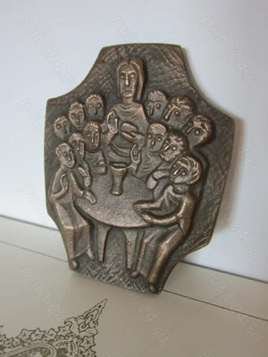 cadou rar Cruce Cina cea de taina Isus +12 apostoli bronz Weinert 1960