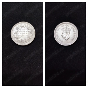 Moneda argint Half Rupee, INDIA, 1943