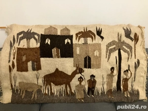 Covor Kilim vintage, lucrat manual cu țesatură plată 