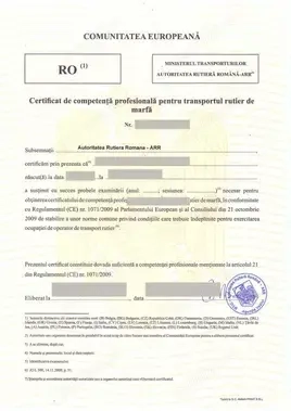Ofer certificat de atestare profesionala manager transport marfa , colaborare.  Descriere Dețin Ates