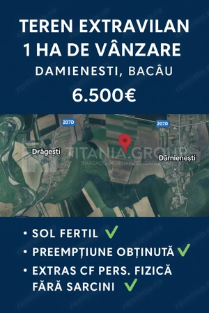 Teren extravilan agricol 1 ha de vânzare- Damienești, Bacău - imagine 3
