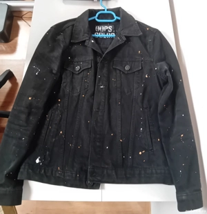 Jachetă denim neagră   pictată manual, mărimea S - imagine 2