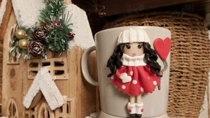 Cadou Craciun pentru sotie iubita cana papusa handmade