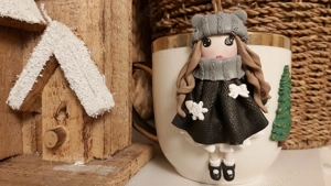 Cadou Craciun pentru sotie iubita cana papusa handmade