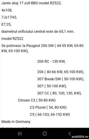 jante Peugeot, Citroen 17 BBS model rz522 - imagine 2