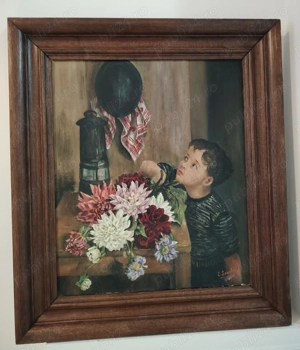 Ulei pe panza o lucrare deosebita foarte veche semnată încadrată într-o ramă din lemn masiv ,dimensi