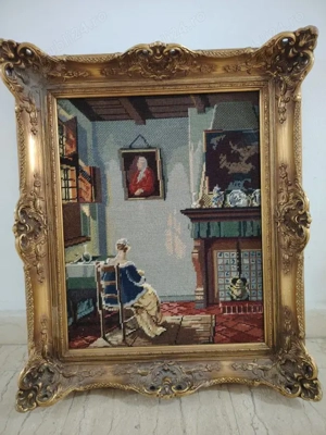 Un superb goblen antic interior incadrat într-o ramă din lemn masiv Baroc ,piesa deosebita dimensiun