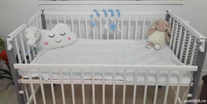 Patut din lemn bebe Qmini + Saltea Cocos Confort 8 cm