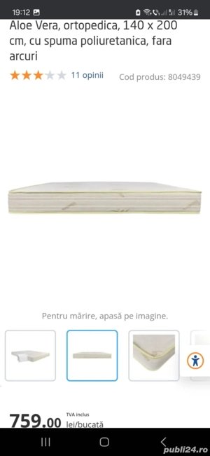 Saltea ortopedica 140 200 cm Aloe Vera de la Dedeman 