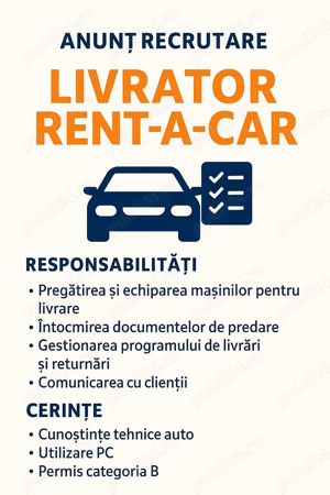 Angajam livrator Rent a Car Bucuresti