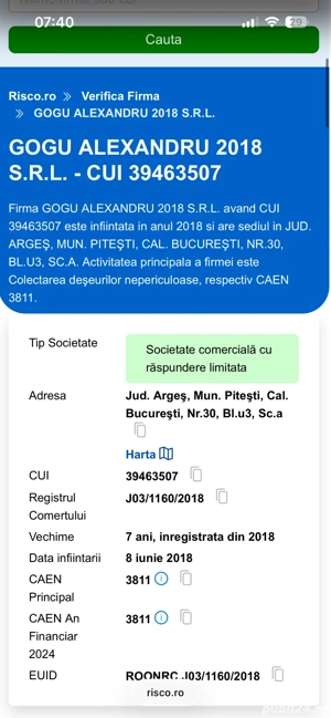 Cedez firma SRL vechime 8 ani 