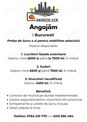Mibolux Angajeaza Sudori, Lucratori Fatade , Necalificati!