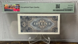 bancnota rara romaneasca - 3 lei 1966 gradata PMG64 EPQ - imagine 2