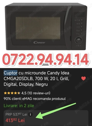 Cuptor cu microunde Candy Idea CMGA20SDLB, 700 W, 20 l, Grill, Digital, Display, Negru - CA NOU