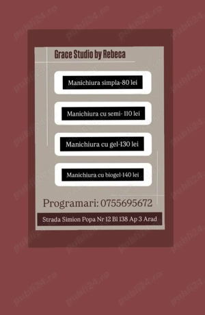 Grace Studio by Rebeca-servicii de manichiură în Arad, zona Micălaca 