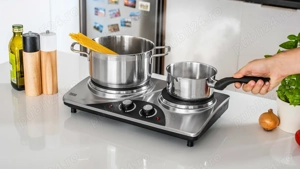 Plită electrică dublă Teesa 2500W   Inox, încălzire rapidă și control precis