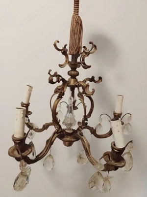 Deosebit candelabru antic cu 5 brațe din bronz masiv și elemente din cristal ,piesa veche cu o lucră