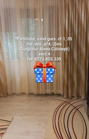 Proprietar, vând garsonieră cf.1, dec, parter din 4, Aleea Călinești 6, (Șos.Giurgiului), sector 4. - imagine 3