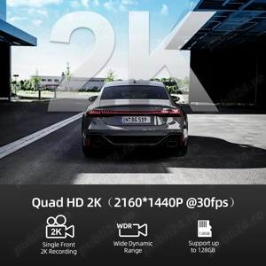 Cameră Auto 2K, + Card 64GB Inclus, 170°, Loop Recording, Senzor G - imagine 3