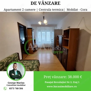 Apartament 2 camere, Centrala termica, Mobilat, zona Cora
