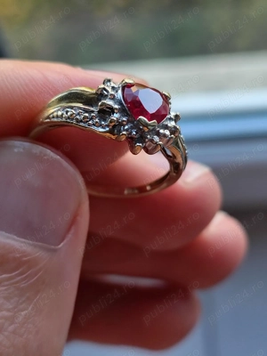 Inel cu Rubin Genuine Ruby heart gemstone 10k gold ring with multiple Diamond accents 2.5g