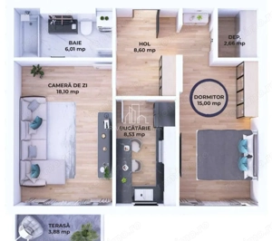 Apartament 2 camere, Bloc nou, mobilat/utilat+ parcare - imagine 2