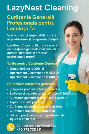 LazyNest Cleaning   Curățenie Generală Profesională pentru Locuința Ta