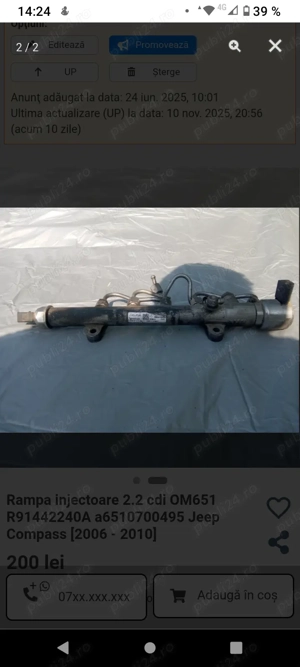 Rampa injectoare 2.2 cdi OM651 R91442240A a6510700495 Jeep Compass  2010 - imagine 2