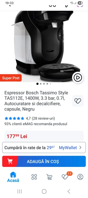   Espressor Bosch Tassimo Style TAS112E, 1400W, 3.3 bar, 0.7l - imagine 5