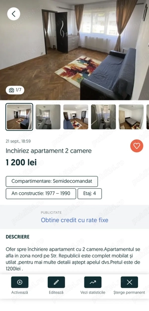 Închiriez apartament 2 camere 