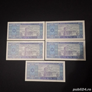 vand bacnote 100 lei Balcescu  din 1966 5 buc serie consecutive stare inpecabila. - imagine 2