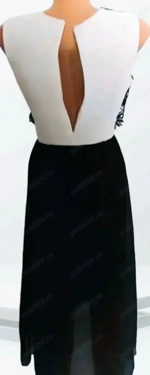 Rochie alb cu negru, dantela neagra, L - imagine 3