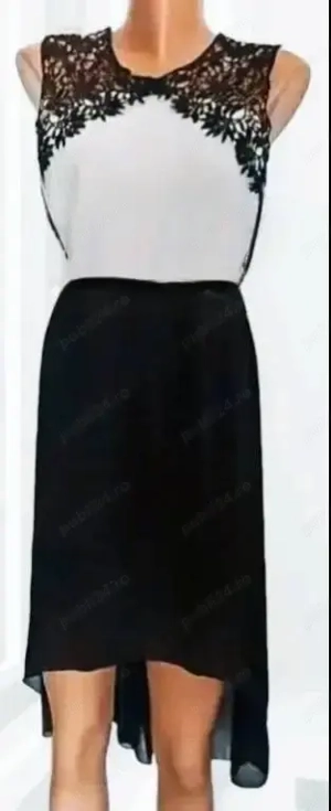 Rochie alb cu negru, dantela neagra, L - imagine 2