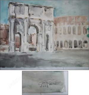 Arcul lui Constantin (Roma) - acuarela semnata (3) - imagine 3