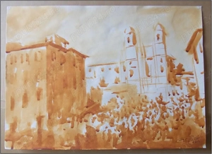 Biserica Trinita dei Monti - acuarela semnată