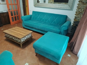 Set mobilier sufragerie: canapea extensibila+fotolii+suport picioare