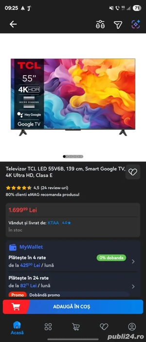 Televizor TCL LED 55V6B, 139 cm, Smart Google TV, 4K Ultra HD