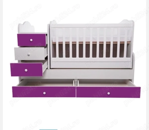 Pătuț transformabil Touring - Alb cu violet cu tot cu saltele.Folosit