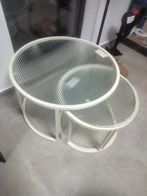 Set de 2 măsuțe de cafea cu blat din sticlă,cadru metalic