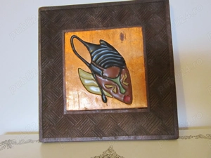 cadou rar Tablou Cloisonne email metal lemn handmade 1960 stil Avatar