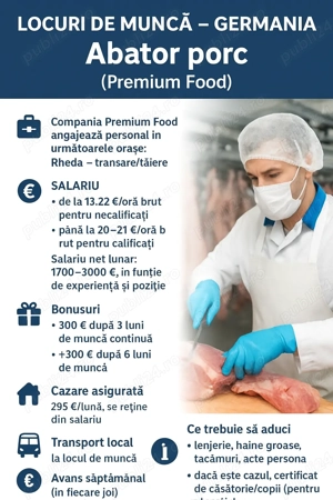 Locuri de muncă în Germania   Abator Porc (Premium Food)