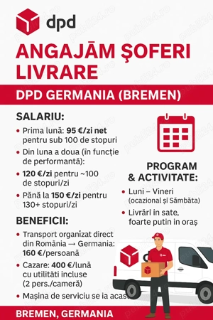 Angajăm Șoferi pentru Livrare   DPD Germania (Bremen) 