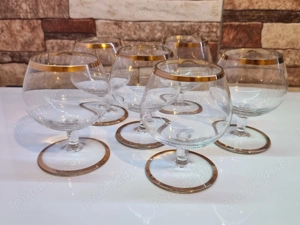 Set 6 pahare vechi de cristal, coniac, pictate manual