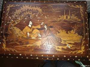 Cufăr vechi din lemn de trandafir cu intarsii - imagine 3