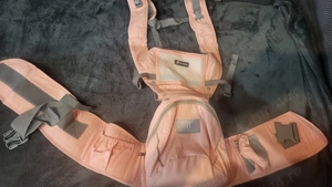 Vand marsupiu cu scaunel port-bebe roz crem