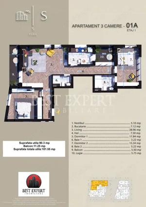 3 Camere Zona Linistita -acces rapid STB-5 Min