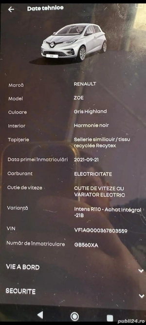 Renault Zoe 52KW 2021 septembrie  - imagine 3