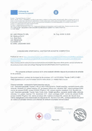 Comunicat ofertantul castigator achizitie competitiva