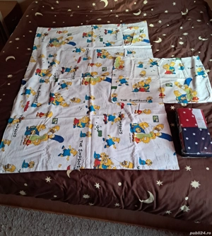 LOT-Lenjerie 130x90 perna 60x40+set nou 2 cearșafuri elastic 140x70cm