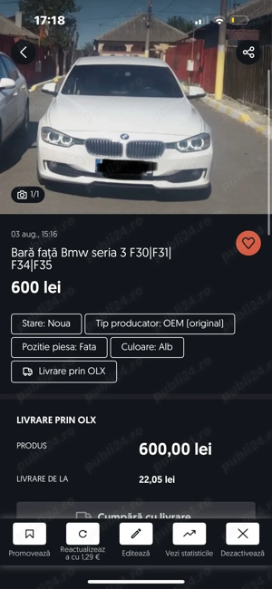 Vând bară față seria 3 F30
